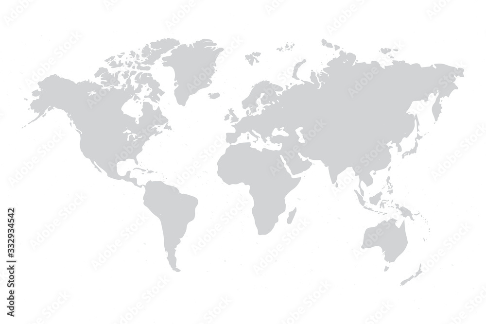 Fototapeta premium Mapa świata wektor szary na białym tle. Płaska ziemia, ikona mapy świata Globe. Podróżuj po całym świecie eps 10