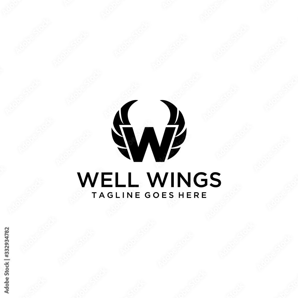 Creative luxury Illustration sign W with wings logo vector emblem