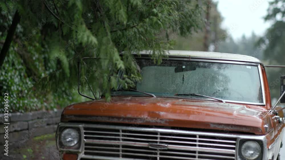 Old pick up truck parked in the rain Old pick up truck parked in the rain