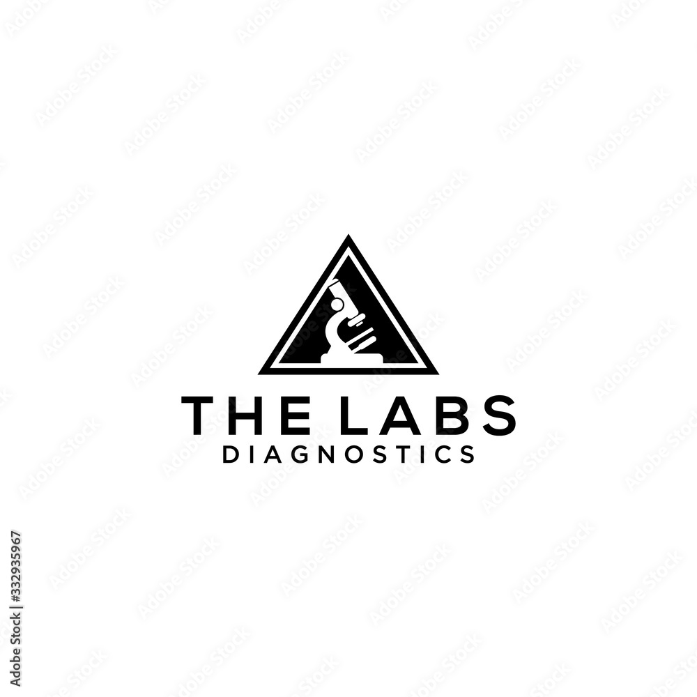 Creative modern triangle logo shape with negative space of a microscope ...