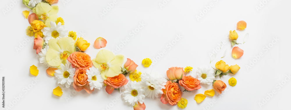 beautiful yellow and orange  floral pattern on white background