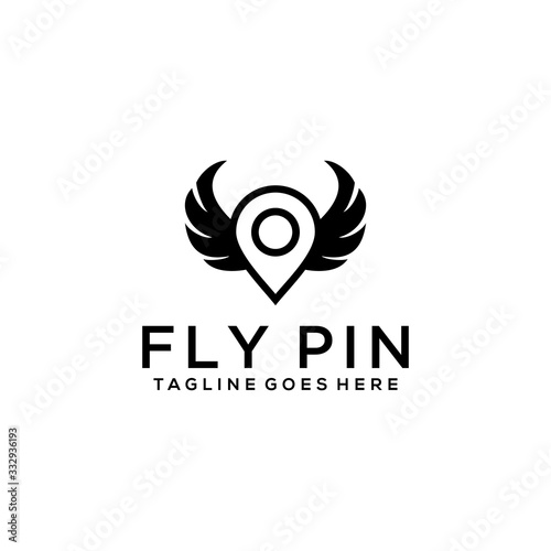 Creative modern pin flying with wings sign logo design template.