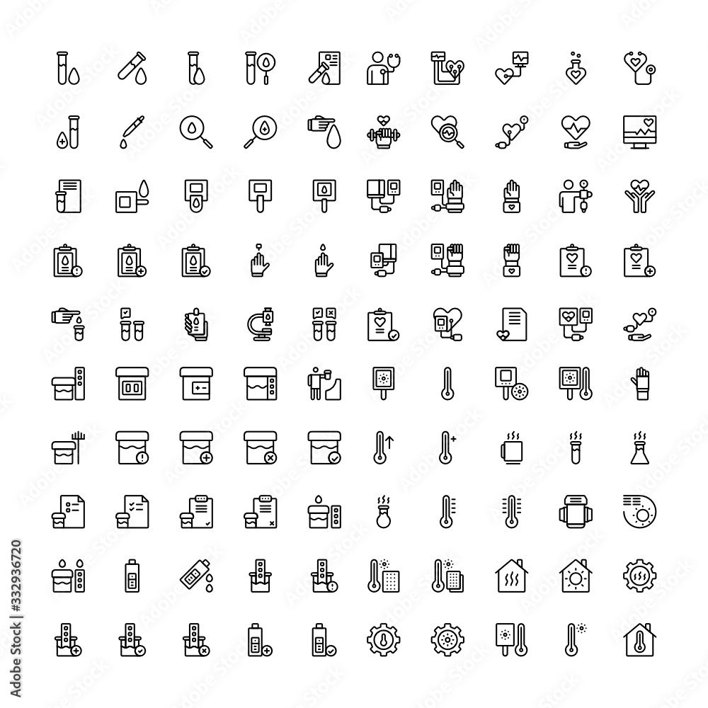 Set of 100 Standard Medical Test Healthy outline style icon - vector Set of 100 Standard Medical Test Healthy outline style icon - vector