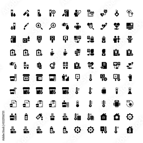 Set of 100 Standard Medical Test Healthy glyph style icon - vector