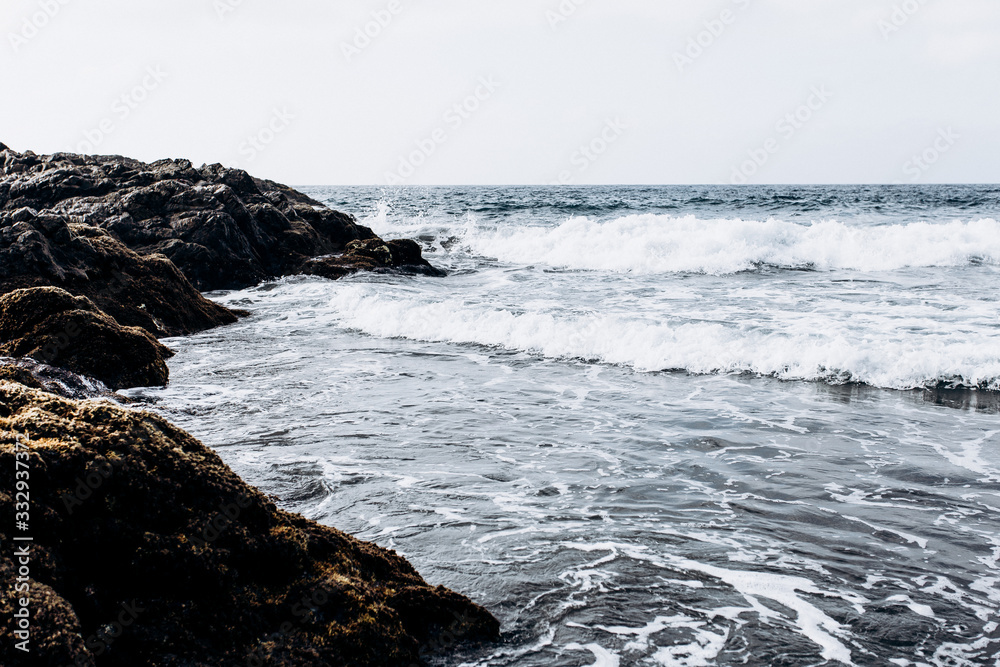 Waves crashing against the rock