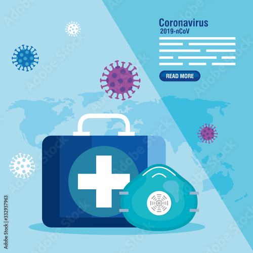first aid kit with protection respiratory for covid 19 vector illustration design