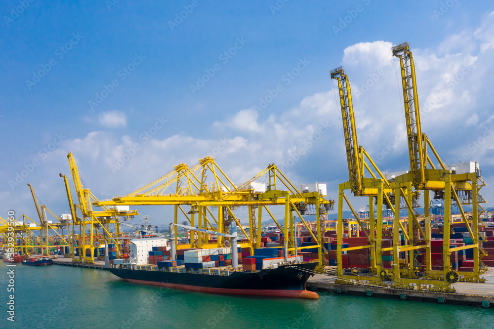 shipping port and shipping containers with crane