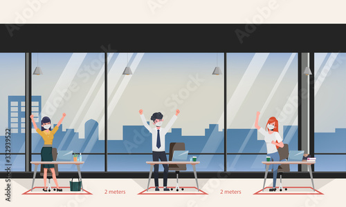 Business office people maintain social distancing. Stop covid-19 coronavirus.