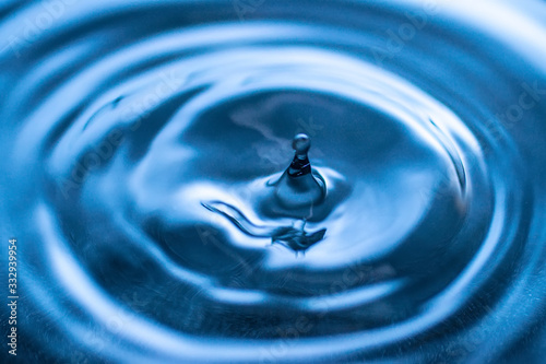 water drop splash in a glass blue colored