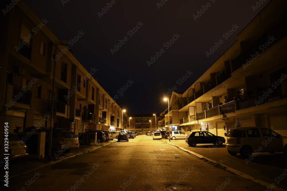 Night Illuminated Street and Buildings