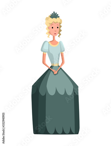 Isolated medieval princess character with royal clothes on white background. Fairy tale. Fantastic kingdom character. Monarch vector cute clip art