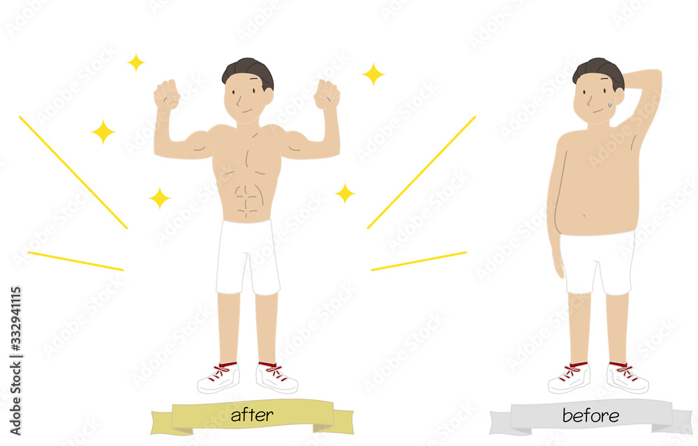 メタボ男性が運動をして筋肉質になったイラスト Stock Vector Adobe Stock