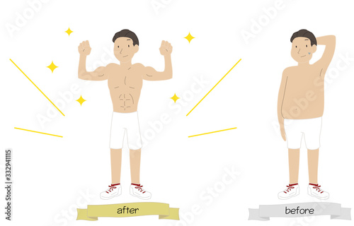 メタボ男性が運動をして筋肉質になったイラスト