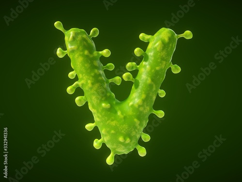 letter V shaped virus or bacteria cell. 3D illustration,