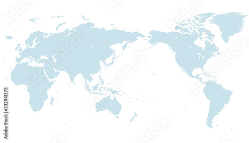 東アジアを中心とした青い世界地図。 中サイズ。