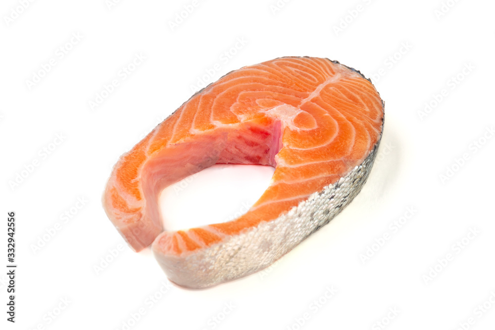 Salmon steak close-up on white background Salmon steak close-up on white background