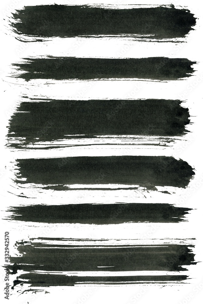 Obraz premium Brush paint strokes. Texture brushes and modern grunge brush lines. Ink brush artistic design element for frame design. Isolated elements set. Rough smears and stains