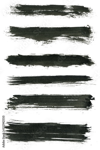 Brush paint strokes. Texture brushes and modern grunge brush lines. Ink brush artistic design element for frame design. Isolated elements set. Rough smears and stains