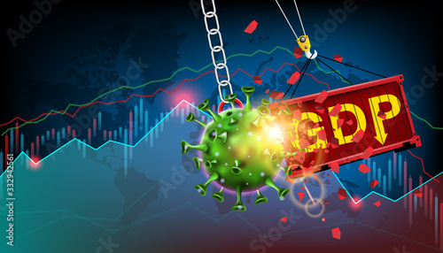  Pandemic coronavirus or covid-19 virus effect to GDP stock market business and financial recession concept.