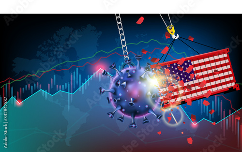  Pandemic coronavirus or covid-19 virus effect to USA stock market business and financial recession concept.