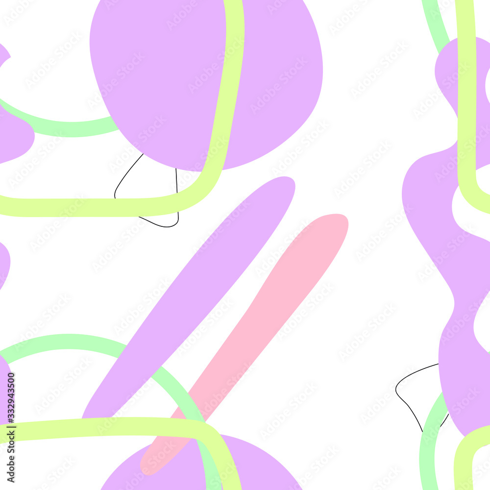 Abstract background. Vector illustration of simple shapes in pastel pink, light green, turquoise and lilac colors on a white background. Abstract background. Vector illustration of simple shapes in pastel pink, light green, turquoise and lilac colors on a white background.