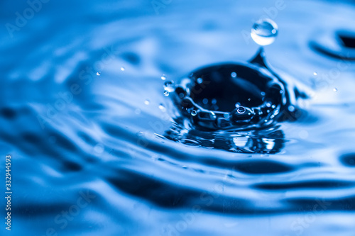 water drop splash in a glass blue colored