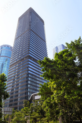 Tall buildings in the city in clear sunny weather