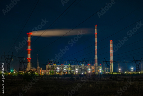 Nightshot of the coal-fired power station Dolna Odra