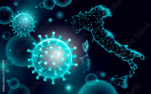 Italy geographic map. Infection pneumonia prevention. 3D low poly digital banner. International global country travel outbreak. Europe international global outbreak coronavirus virus epidemic