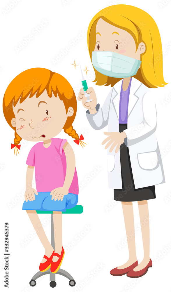 Poster design for coronavirus theme with girl getting vaccine