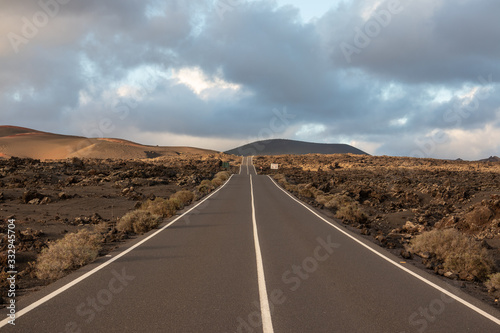 Driveway of Timanfaya National Park on island Lanzarote