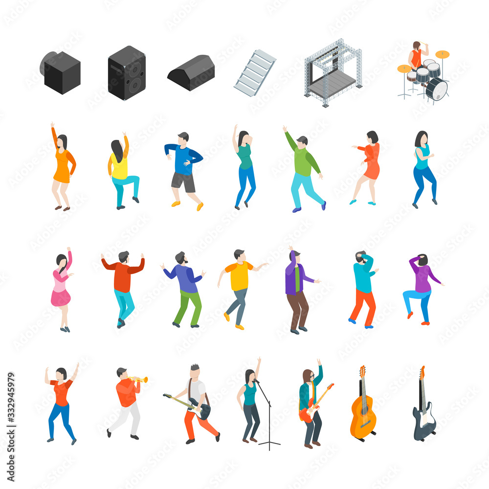 Music Festival Concept Icons 3d Isometric View. Vector