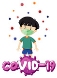 Poster design for coronavirus theme with boy wearing mask