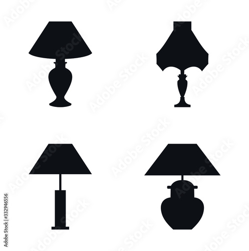 Set of isolated icon simple table lamp vector. household furniture design illustration