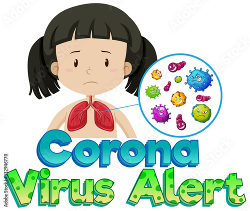 Font design for coronavirus alert with sick kid