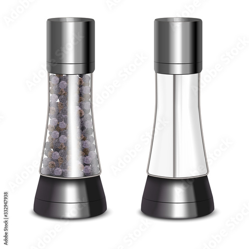 Realistic 3d Detailed Spice Mills Set. Vector