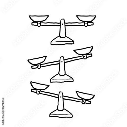 hand drawn Set of scales. Bowls of scales in balance, an imbalance of scales. Libra, vector illustration doodle