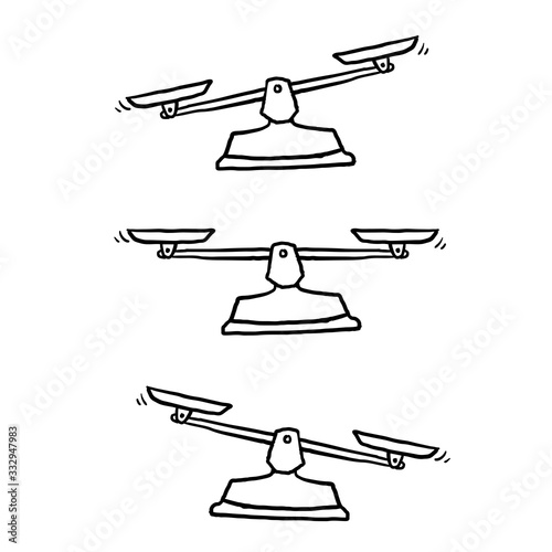 hand drawn Set of scales. Bowls of scales in balance, an imbalance of scales. Libra, vector illustration doodle