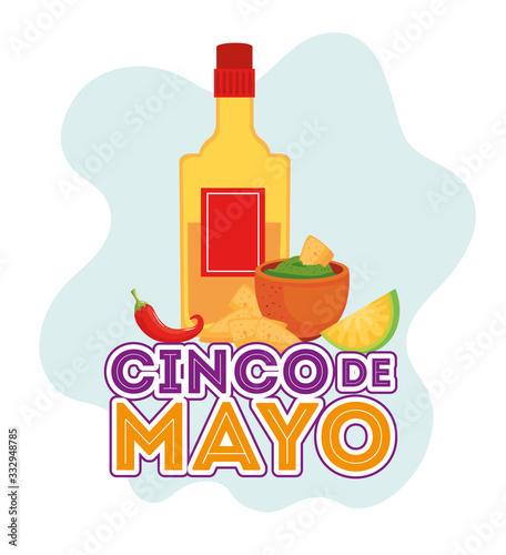 cinco de mayo poster with tequila and food vector illustration design
