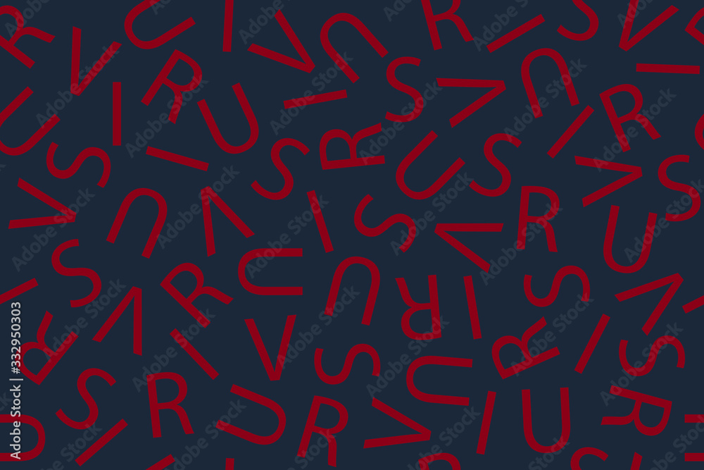 Virus. A seamless pattern of the letters of the word 'virus'; typographic background. Variation in dark gray.