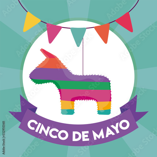 donkey pinata with label cinco de mayo