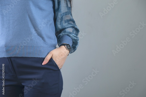 woman hand in pocket