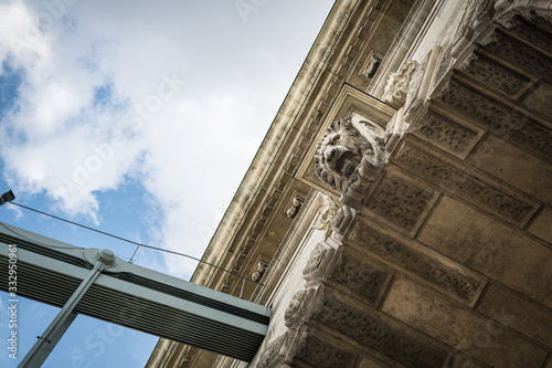 Photography Budapest Chain Bridge arch decoration detail, the bridge opened in 1849, Hungary