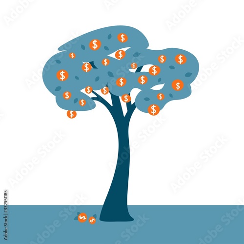 Money tree concept with golden coins as fruits. Business finance concept for bank, investment, finacial fond or trust. Vector
