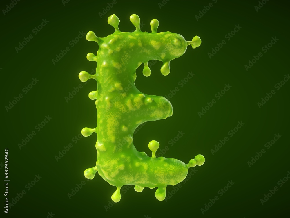letter E shaped virus or bacteria cell. 3D illustration,