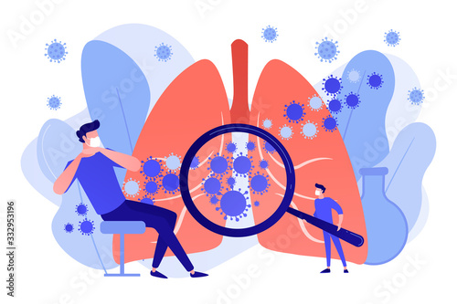 Covid-2019 illness symptoms and treatment, shortness of breath, cough, worldwide lockdown, quarantine and panic, people in self-isolation concept. Coral blue vector isolated illustration