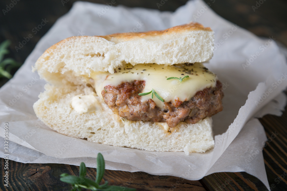 Homemade Hot Turkey Burger Sandwich with Cheese Homemade Hot Turkey Burger Sandwich with Cheese