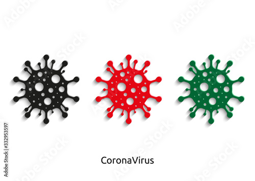 CoronaVirus bacteria cell icon in 3 colors (black, red, green). 2019-nCoV Novel CoronaVirus Bacteria. No infection and Stop CoronaVirus Concept. Dangerous CoronaVirus cell in China, Wuhan. photo
