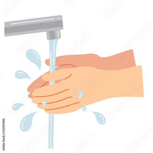 正しい手洗いの手順　１.手を水でよく濡らす
