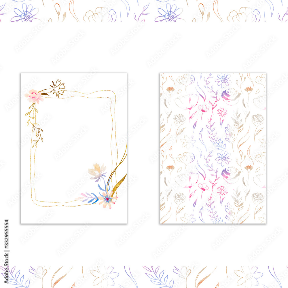 watercolor floral card, two-sided, congratulations on holiday